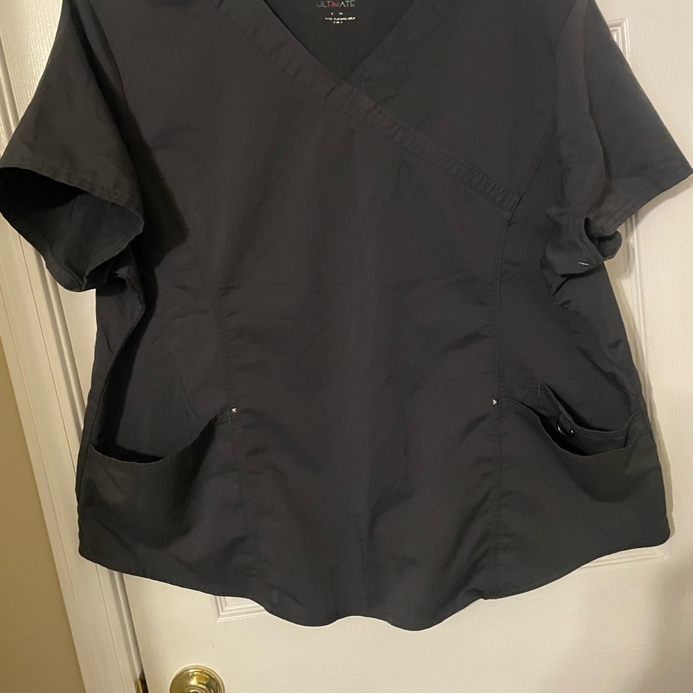 Scrubstar Women's Black V-Neck Crossover Scrub Top